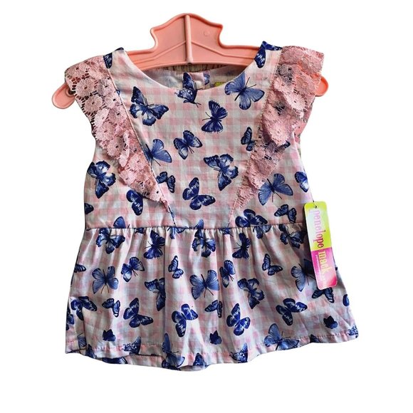 NWT Penelope Mack Gingham Butterfly Flutter Sleeve Peplum Top - Picture 1 of 5